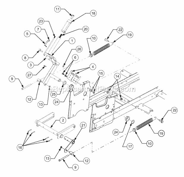 Implement Lift Handle Diagram and Parts List for GT2523-54 13A-2A8K710 Cub Cadet Lawn Tractor